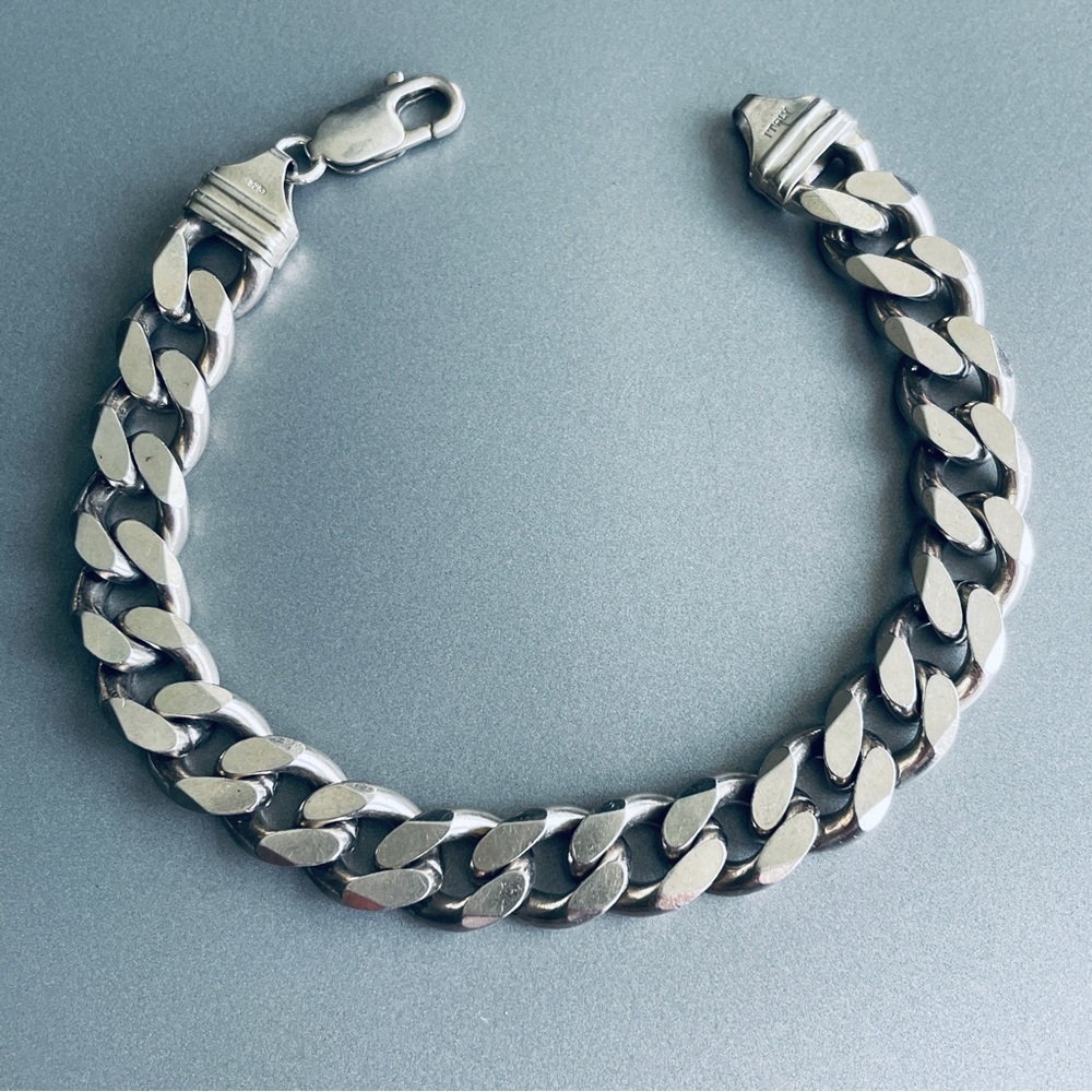 🎉Sold🎉 Italian Bold Solid Sterling Silver Cuban Link Curb Chain Men’s Bracelet - Picture 4 of 7